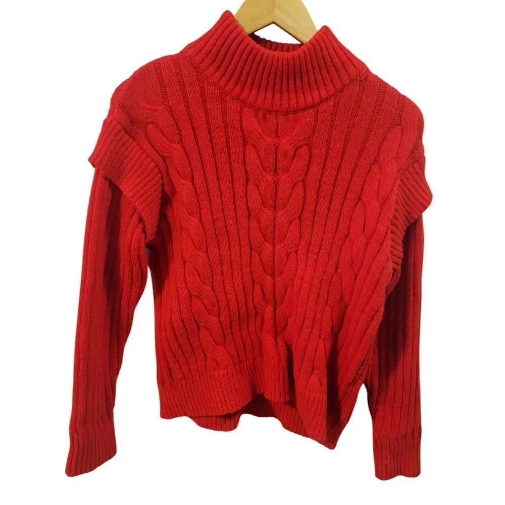 Red High Neck Ribbed Sweater - Picture 1 of 3